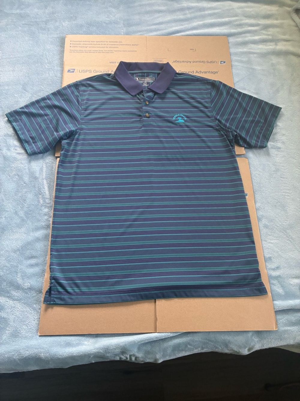 Pebble Beach Blue Purple Striped Golf Polo Mens Large Tennis Summer Beach Shirt